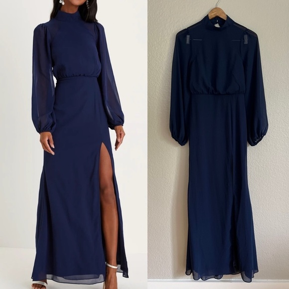 NWOT Graceful Entrance Navy Blue Long Sleeve Backless Maxi Dress - Picture 1 of 11